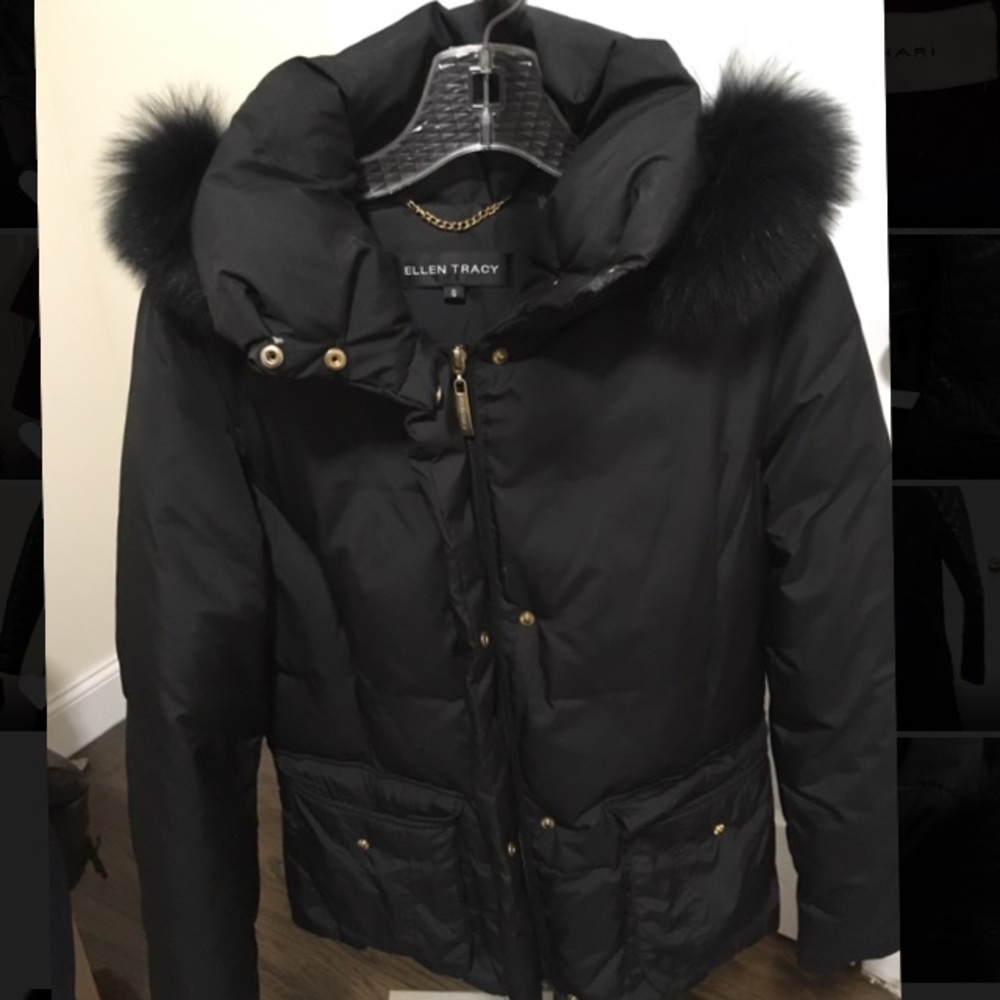 Ellen Tracy Fur Down Hooded Winter Coat Jacket